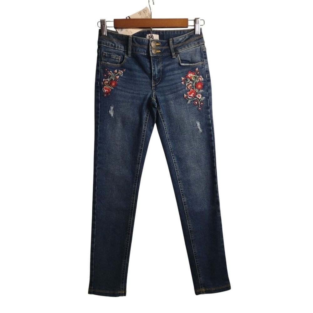 SO Jeans Big Girl's Blue Mid Rise Skinny Stretch Embroidered Jeans Size 10 NWT